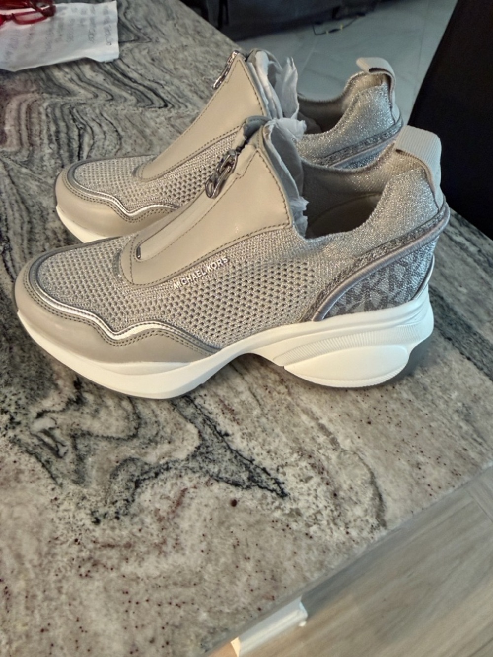 Michael Kors Light Gray and Cream Slip-On Sneakers - Picture 4 of 5